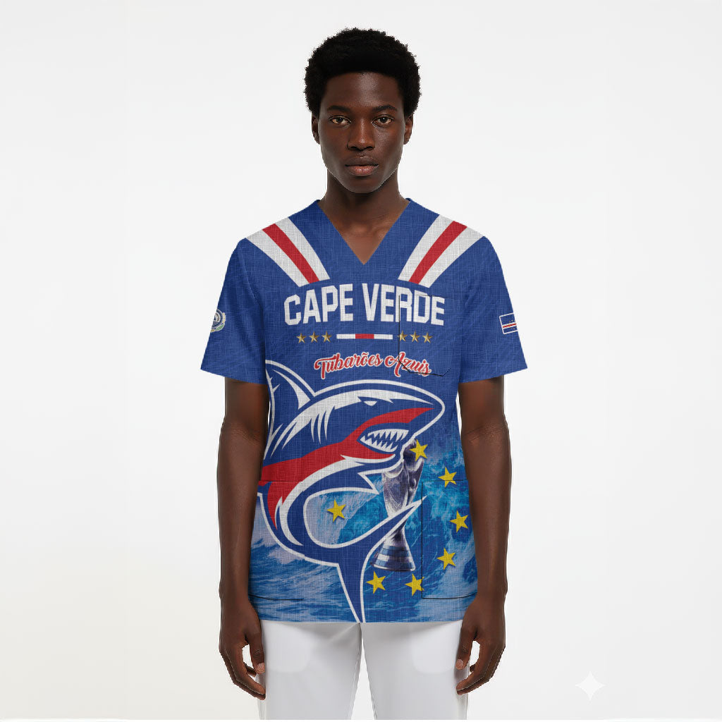 Custom Cape Verde Football 2026 Blue Shark Scrub Top Go Champions