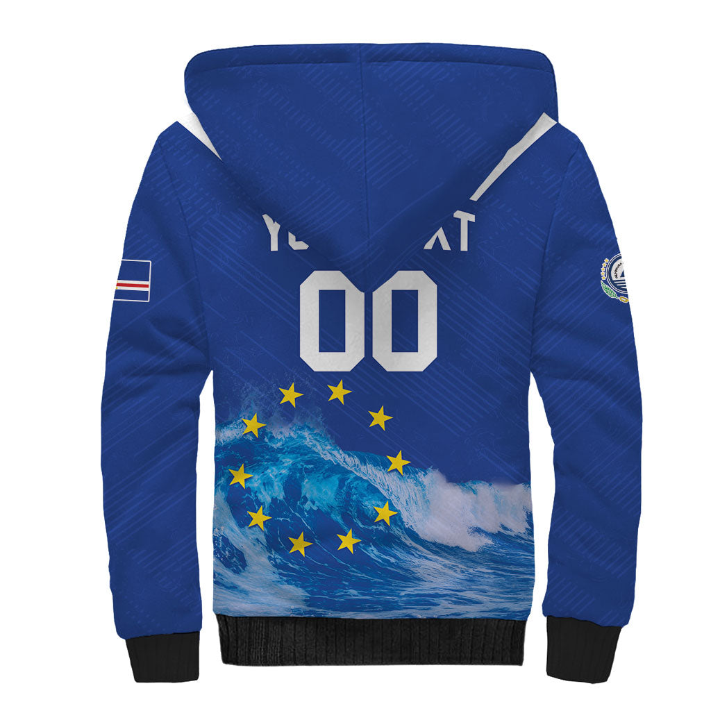 Custom Cape Verde Football 2026 Blue Shark Sherpa Hoodie Go Champions