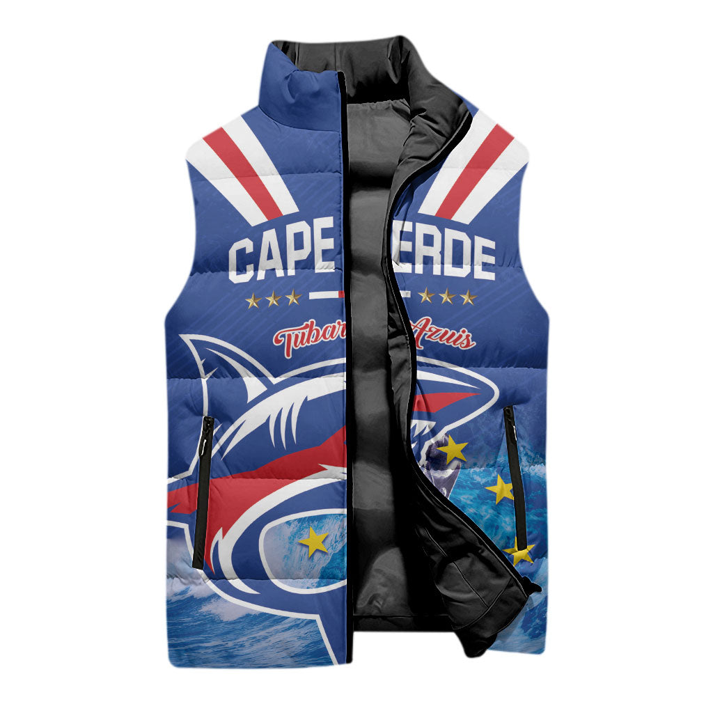 Custom Cape Verde Football 2026 Blue Shark Sleeveless Puffer Jacket Go Champions