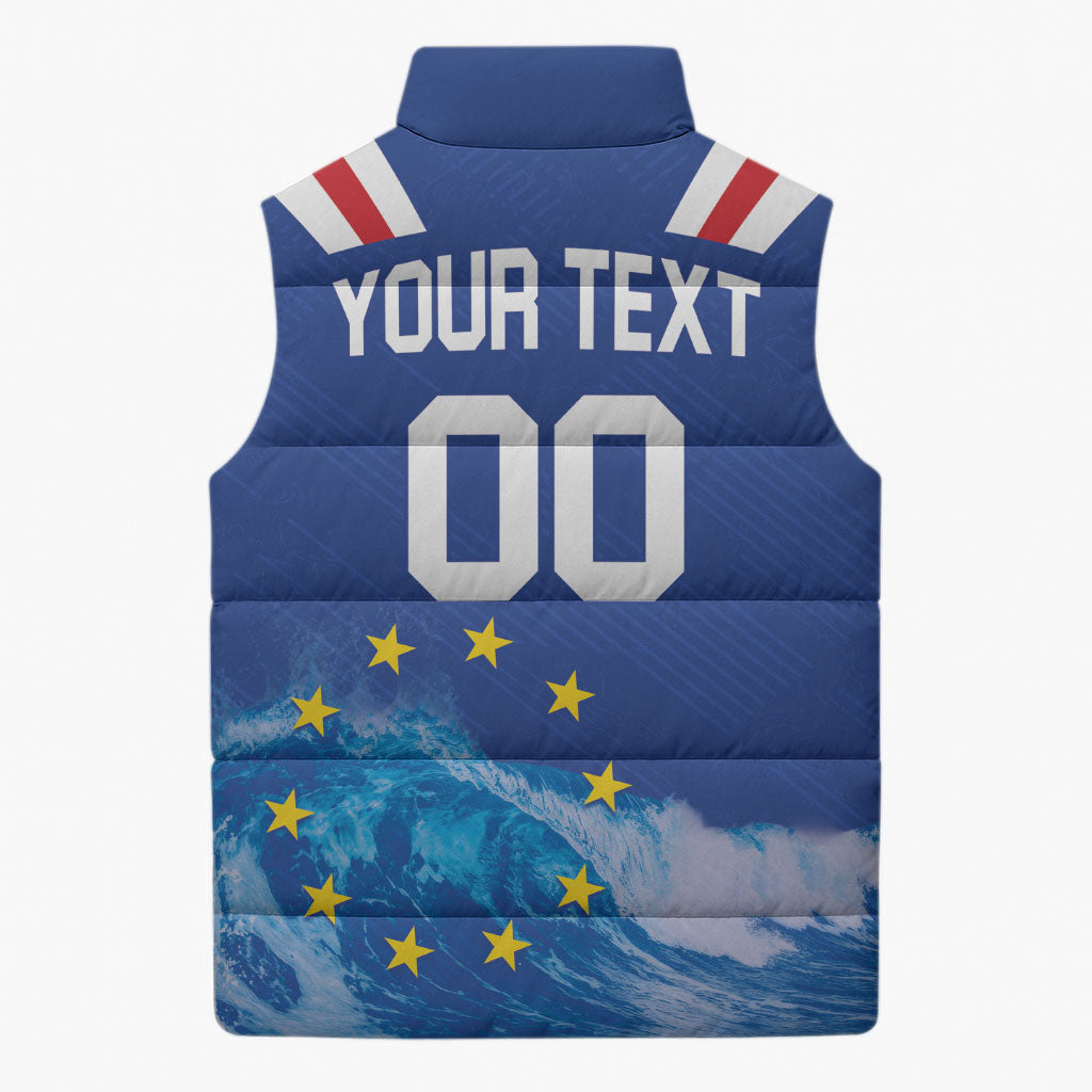 Custom Cape Verde Football 2026 Blue Shark Sleeveless Puffer Jacket Go Champions