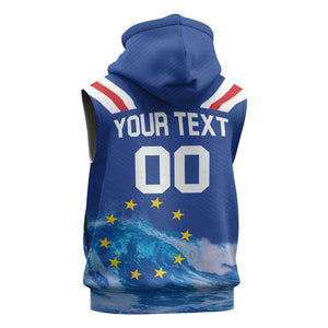 Custom Cape Verde Football 2026 Blue Shark Sleeveless Zip Hoodie Go Champions