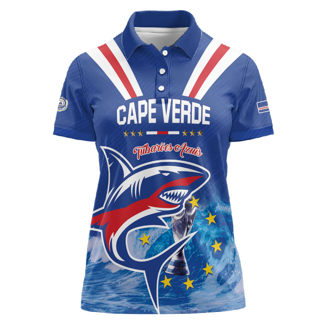 Custom Cape Verde Football 2026 Blue Shark Women Polo Shirt Go Champions