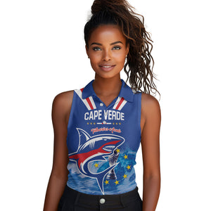 Custom Cape Verde Football 2026 Blue Shark Women Sleeveless Polo Shirt Go Champions