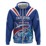 Custom Cape Verde Football 2026 Blue Shark Zip Hoodie Go Champions