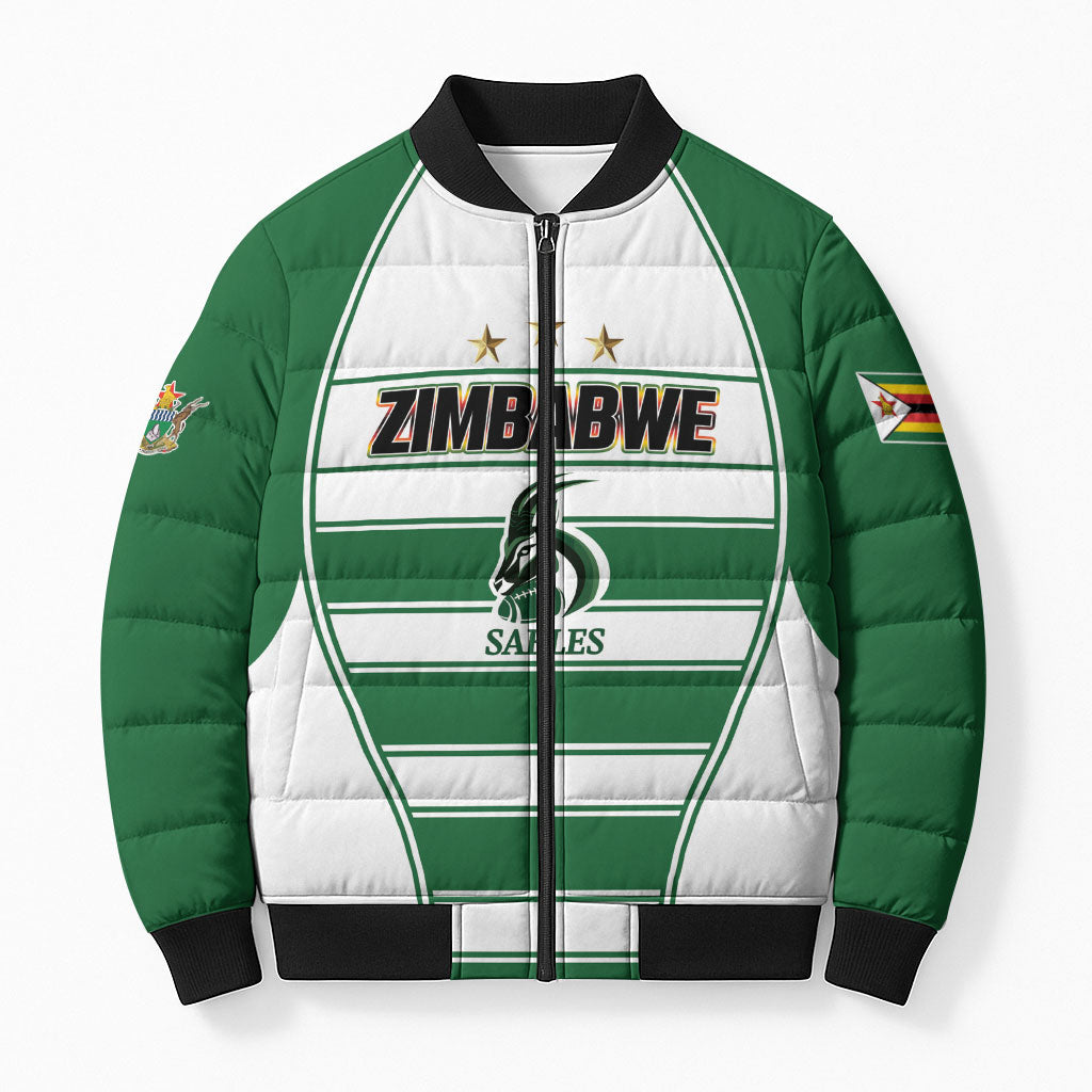Custom Zimbabwe Rugby 3rd Africa Cup Bomber Puffer Jacket The Sables Back-to-Back Champions