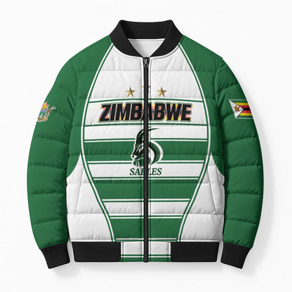 Custom Zimbabwe Rugby 3rd Africa Cup Bomber Puffer Jacket The Sables Back-to-Back Champions