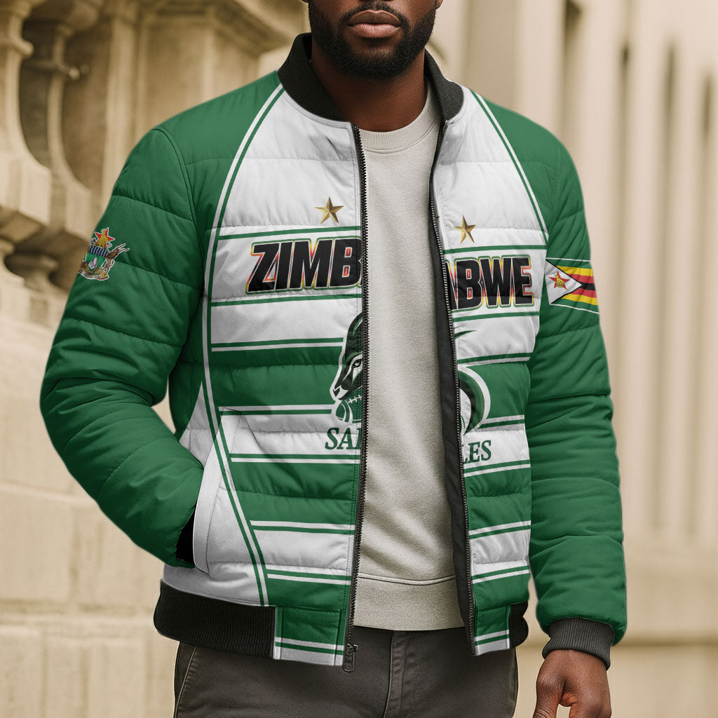 Custom Zimbabwe Rugby 3rd Africa Cup Bomber Puffer Jacket The Sables Back-to-Back Champions