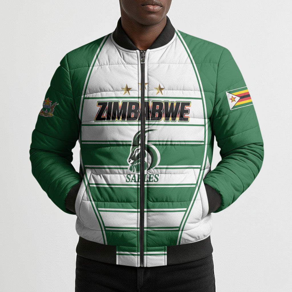 Custom Zimbabwe Rugby 3rd Africa Cup Bomber Puffer Jacket The Sables Back-to-Back Champions