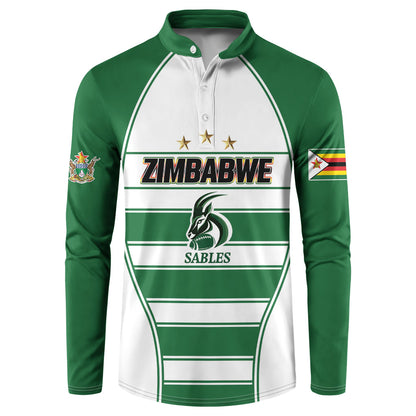 Custom Zimbabwe Rugby 3rd Africa Cup Button Sweatshirt The Sables Back-to-Back Champions