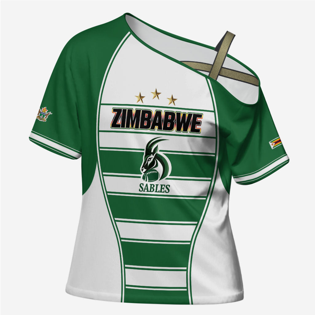 Custom Zimbabwe Rugby 3rd Africa Cup Cross Shoulder Shirt The Sables Back-to-Back Champions