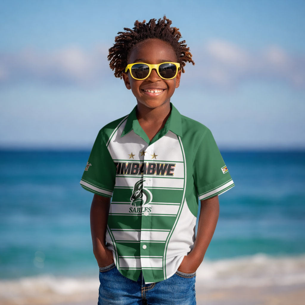 Custom Zimbabwe Rugby 3rd Africa Cup Kid Hawaiian Shirt The Sables Back-to-Back Champions
