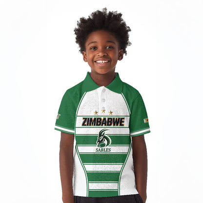 Custom Zimbabwe Rugby 3rd Africa Cup Kid Polo Shirt The Sables Back-to-Back Champions