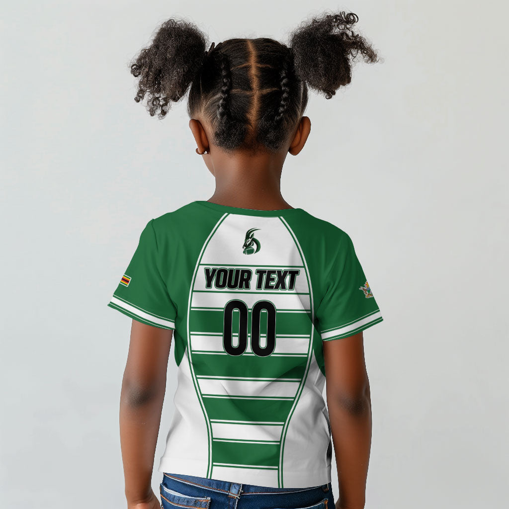 Custom Zimbabwe Rugby 3rd Africa Cup Kid T shirt The Sables Back-to-Back Champions