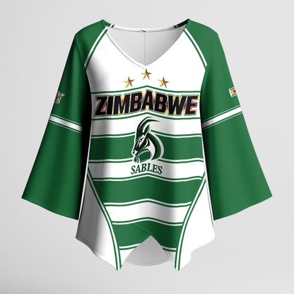 Custom Zimbabwe Rugby 3rd Africa Cup Kimono Sleeve Blouse The Sables Back-to-Back Champions