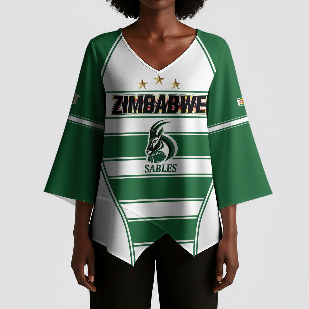 Custom Zimbabwe Rugby 3rd Africa Cup Kimono Sleeve Blouse The Sables Back-to-Back Champions