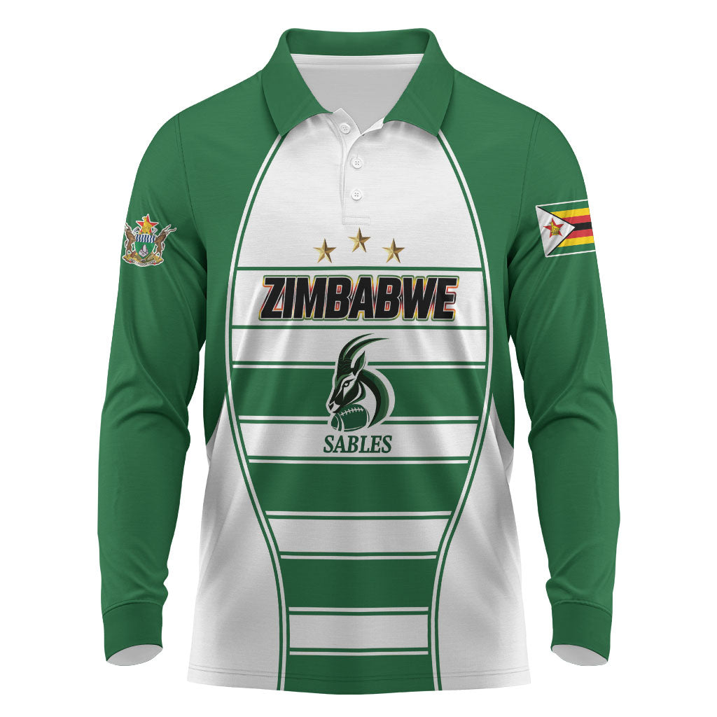 Custom Zimbabwe Rugby 3rd Africa Cup Long Sleeve Polo Shirt The Sables Back-to-Back Champions
