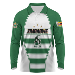 Custom Zimbabwe Rugby 3rd Africa Cup Long Sleeve Polo Shirt The Sables Back-to-Back Champions