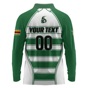 Custom Zimbabwe Rugby 3rd Africa Cup Long Sleeve Polo Shirt The Sables Back-to-Back Champions
