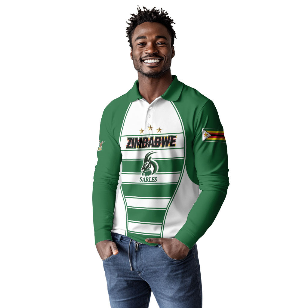 Custom Zimbabwe Rugby 3rd Africa Cup Long Sleeve Polo Shirt The Sables Back-to-Back Champions