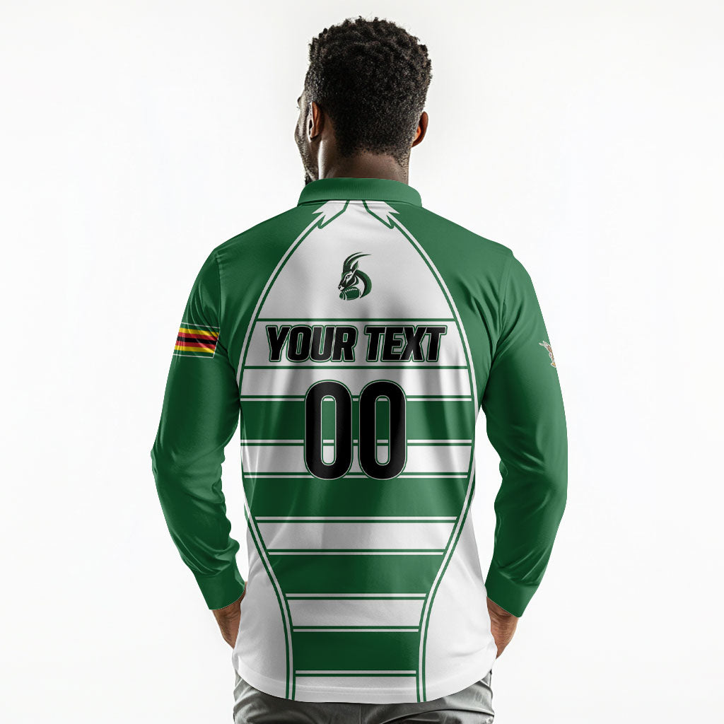 Custom Zimbabwe Rugby 3rd Africa Cup Long Sleeve Polo Shirt The Sables Back-to-Back Champions