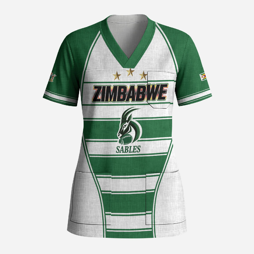 Custom Zimbabwe Rugby 3rd Africa Cup Scrub Top The Sables Back-to-Back Champions