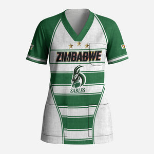 Custom Zimbabwe Rugby 3rd Africa Cup Scrub Top The Sables Back-to-Back Champions