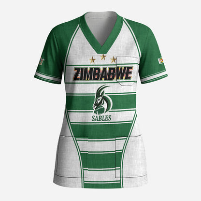 Custom Zimbabwe Rugby 3rd Africa Cup Scrub Top The Sables Back-to-Back Champions