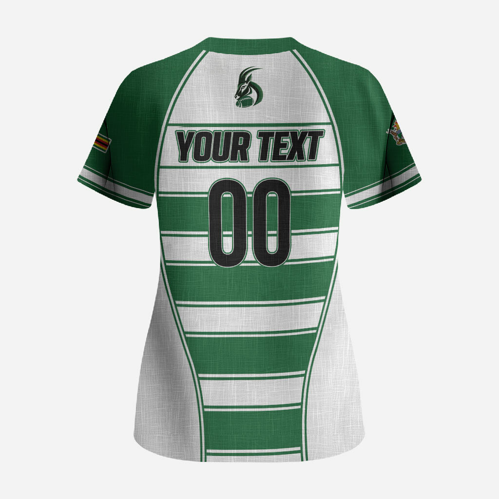 Custom Zimbabwe Rugby 3rd Africa Cup Scrub Top The Sables Back-to-Back Champions