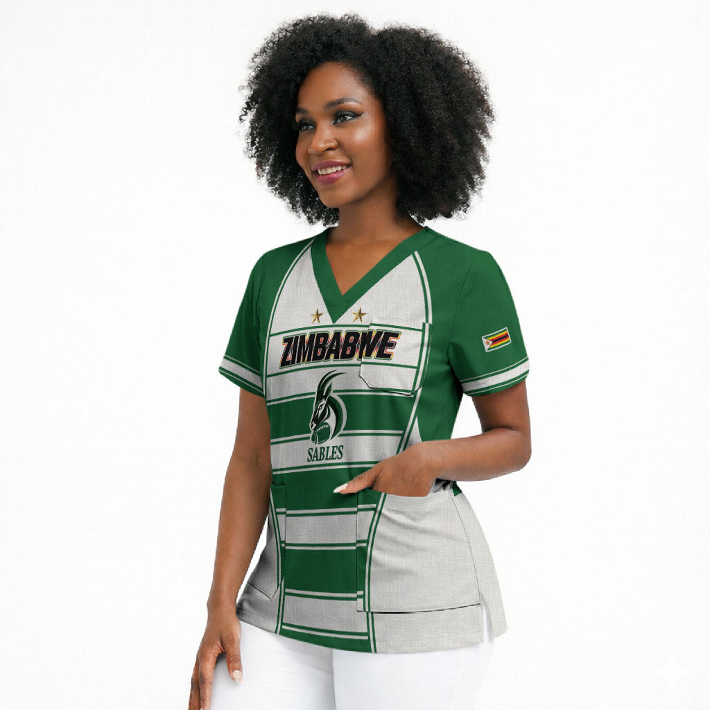 Custom Zimbabwe Rugby 3rd Africa Cup Scrub Top The Sables Back-to-Back Champions