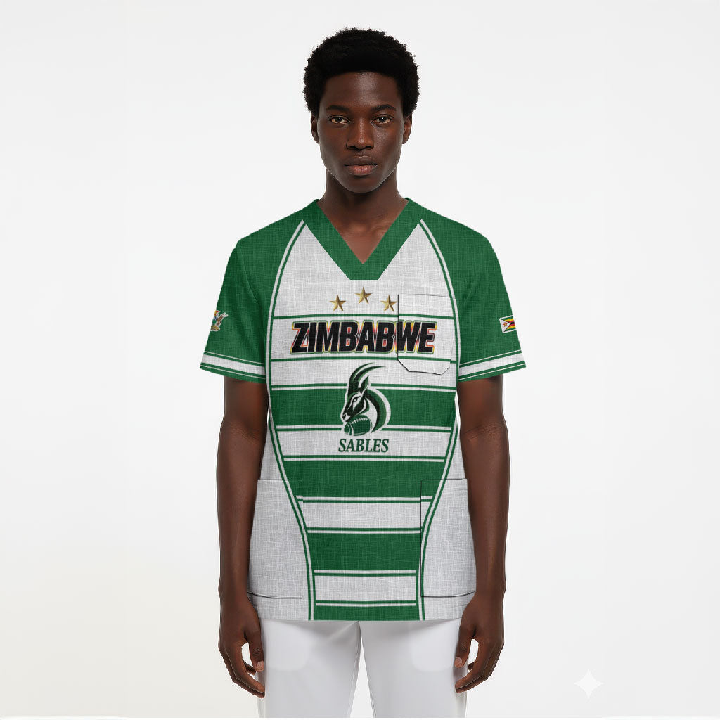 Custom Zimbabwe Rugby 3rd Africa Cup Scrub Top The Sables Back-to-Back Champions