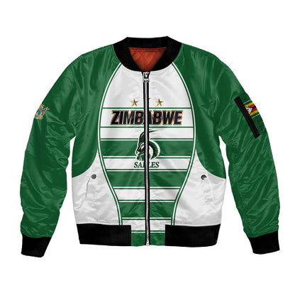 Custom Zimbabwe Rugby 3rd Africa Cup Sleeve Zip Bomber Jacket The Sables Back-to-Back Champions