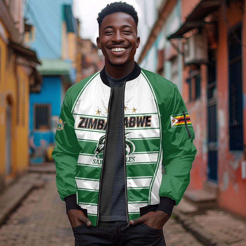 Custom Zimbabwe Rugby 3rd Africa Cup Sleeve Zip Bomber Jacket The Sables Back-to-Back Champions