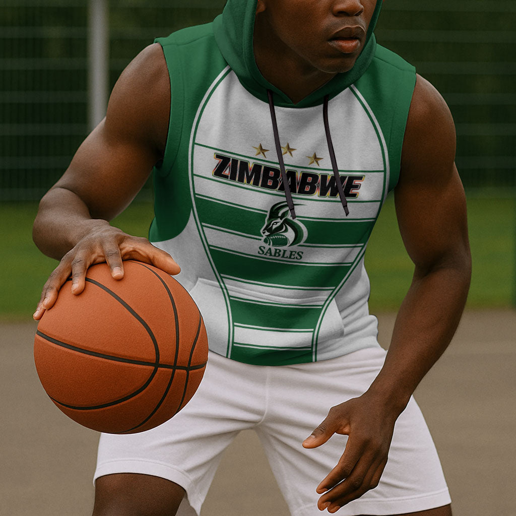 Custom Zimbabwe Rugby 3rd Africa Cup Sleeveless Hoodie The Sables Back-to-Back Champions