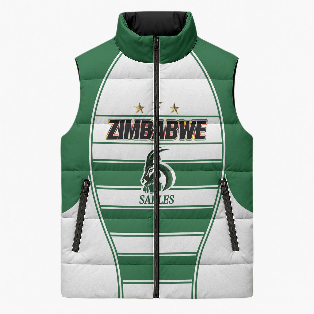Custom Zimbabwe Rugby 3rd Africa Cup Sleeveless Puffer Jacket The Sables Back-to-Back Champions