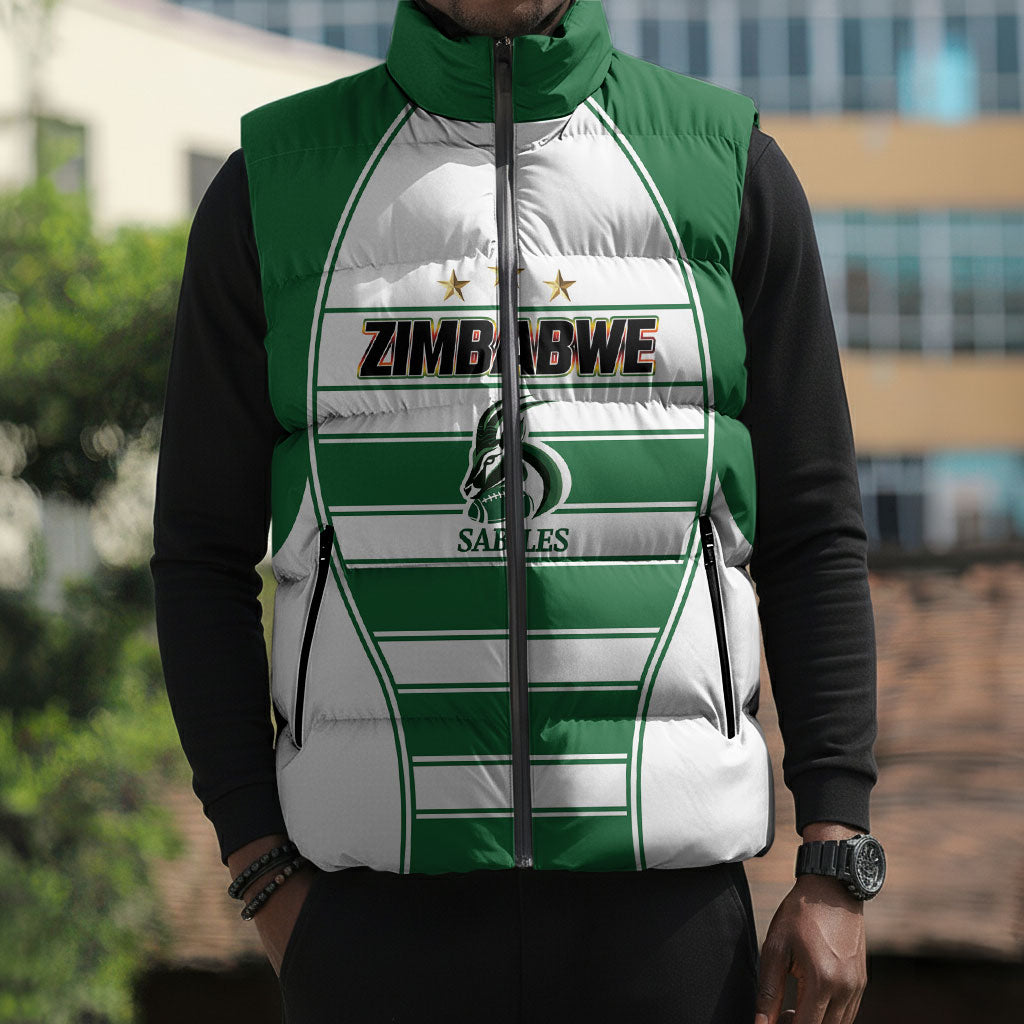 Custom Zimbabwe Rugby 3rd Africa Cup Sleeveless Puffer Jacket The Sables Back-to-Back Champions