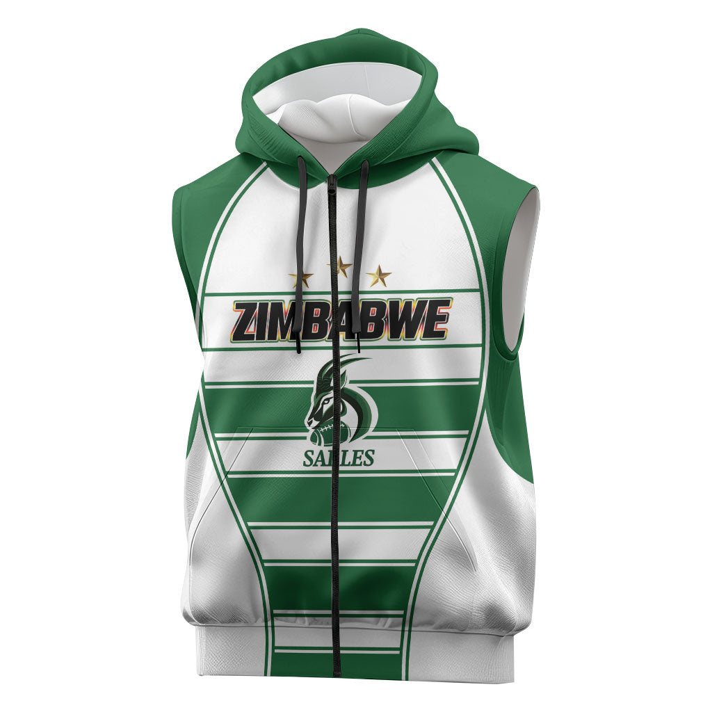 Custom Zimbabwe Rugby 3rd Africa Cup Sleeveless Zip Hoodie The Sables Back-to-Back Champions