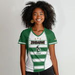 Custom Zimbabwe Rugby 3rd Africa Cup Women V-Neck T-Shirt The Sables Back-to-Back Champions