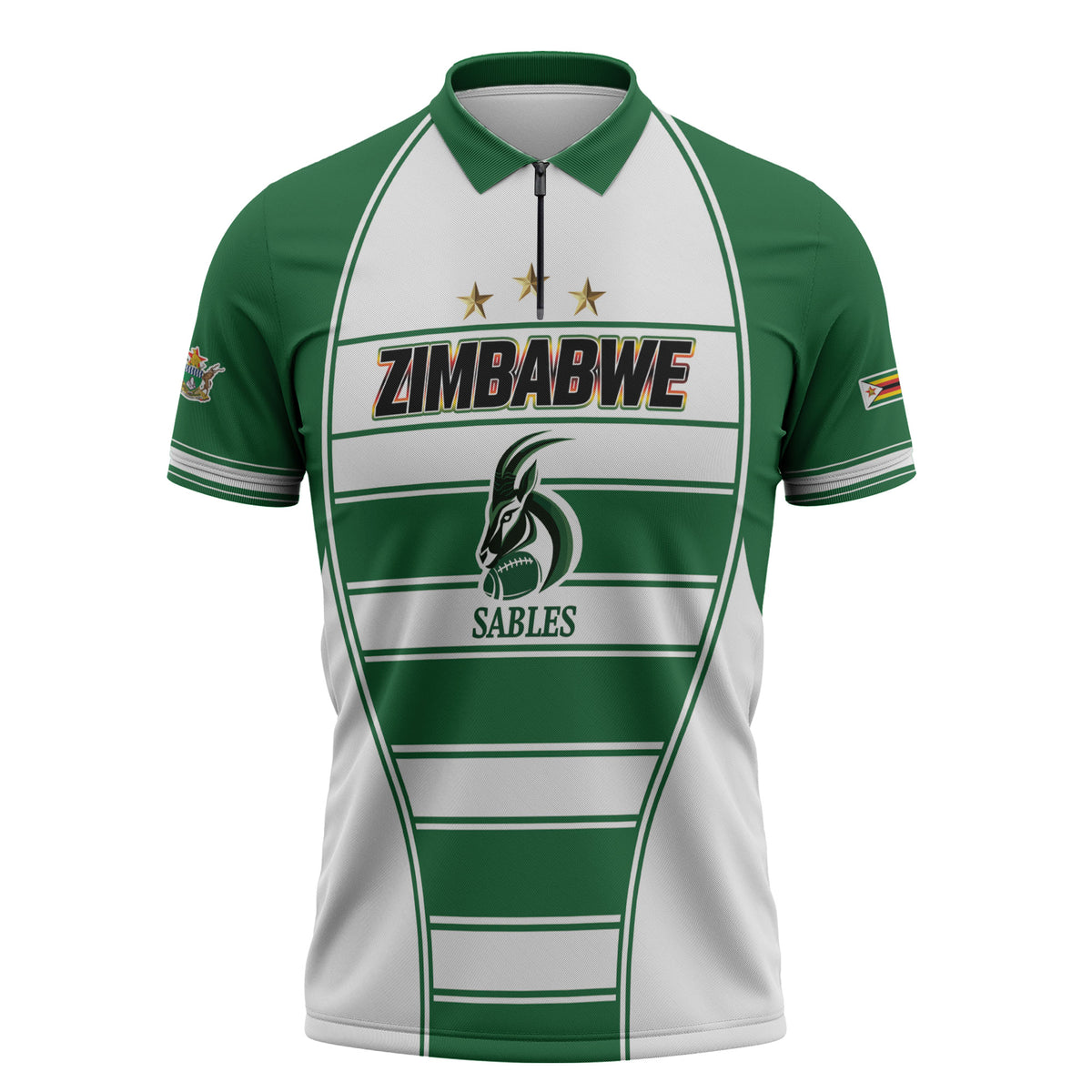 Custom Zimbabwe Rugby 3rd Africa Cup Zipper Polo Shirt The Sables Back-to-Back Champions