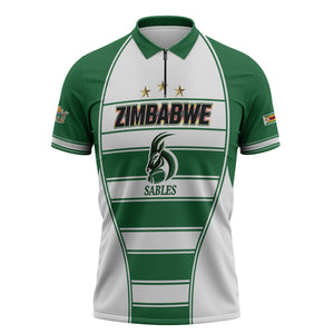 Custom Zimbabwe Rugby 3rd Africa Cup Zipper Polo Shirt The Sables Back-to-Back Champions