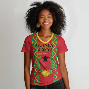 Guinea-Bissau Women V-Neck T-Shirt Unidade Luta Progresso