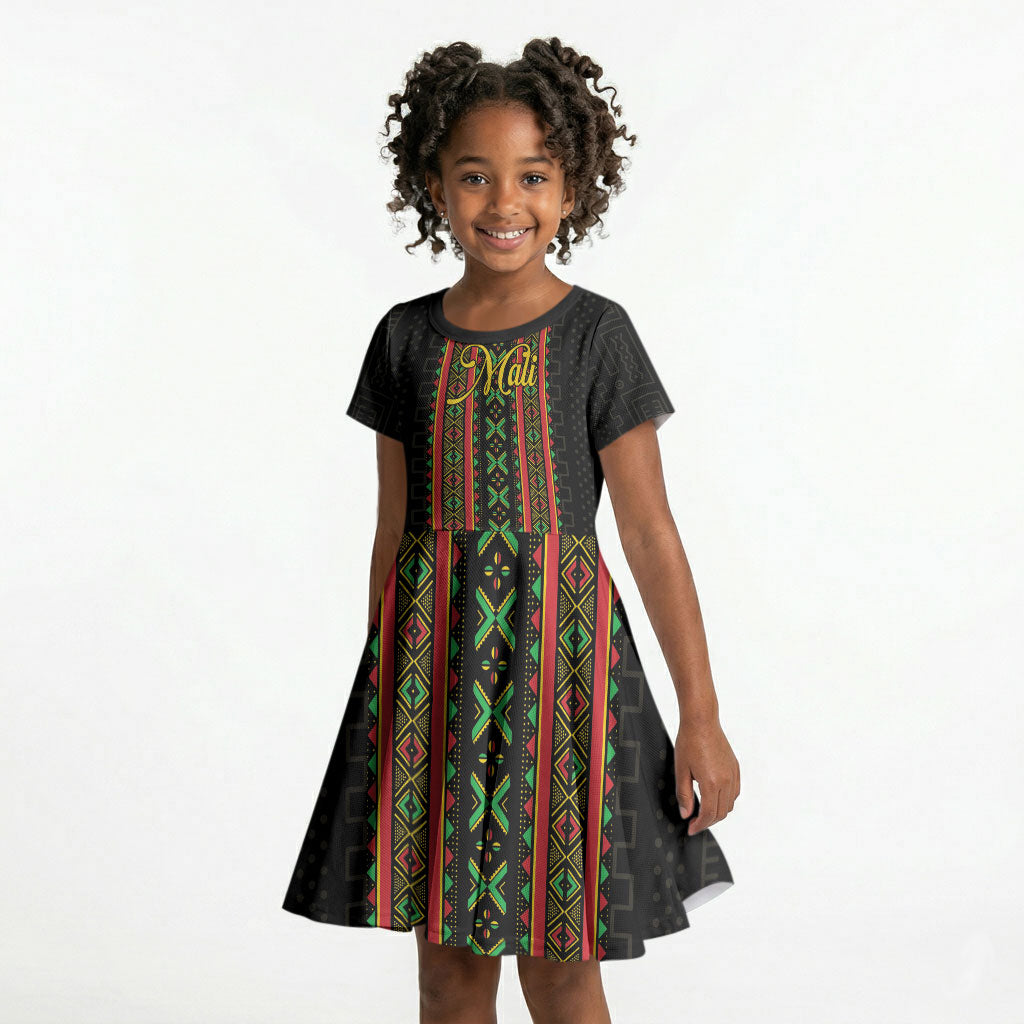 Personalized Mali Bogolanfini African Pattern Kid Short Sleeve Dress