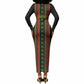 Personalized Mali Bogolanfini African Pattern Long Sleeve Bodycon Dress