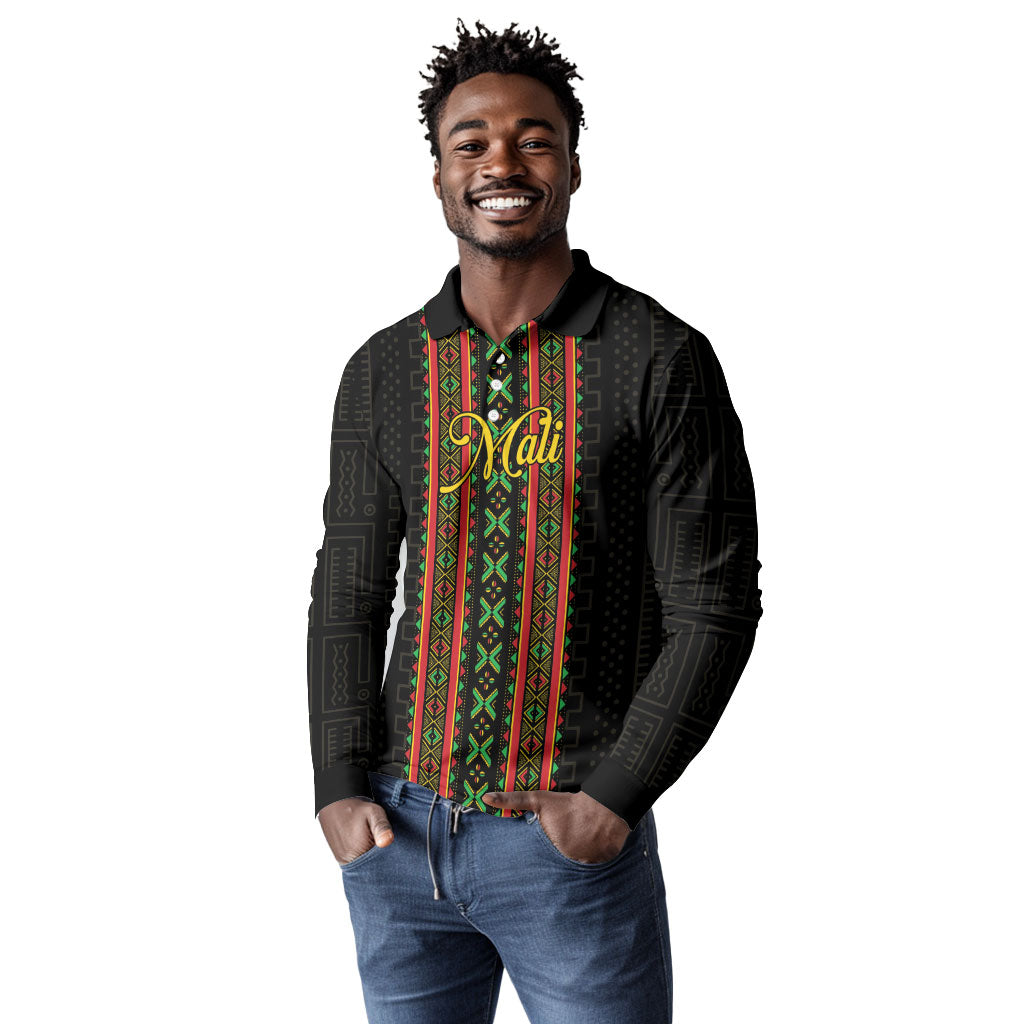 Personalized Mali Bogolanfini African Pattern Long Sleeve Polo Shirt