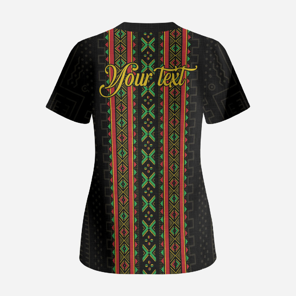 Personalized Mali Bogolanfini African Pattern Scrub Top