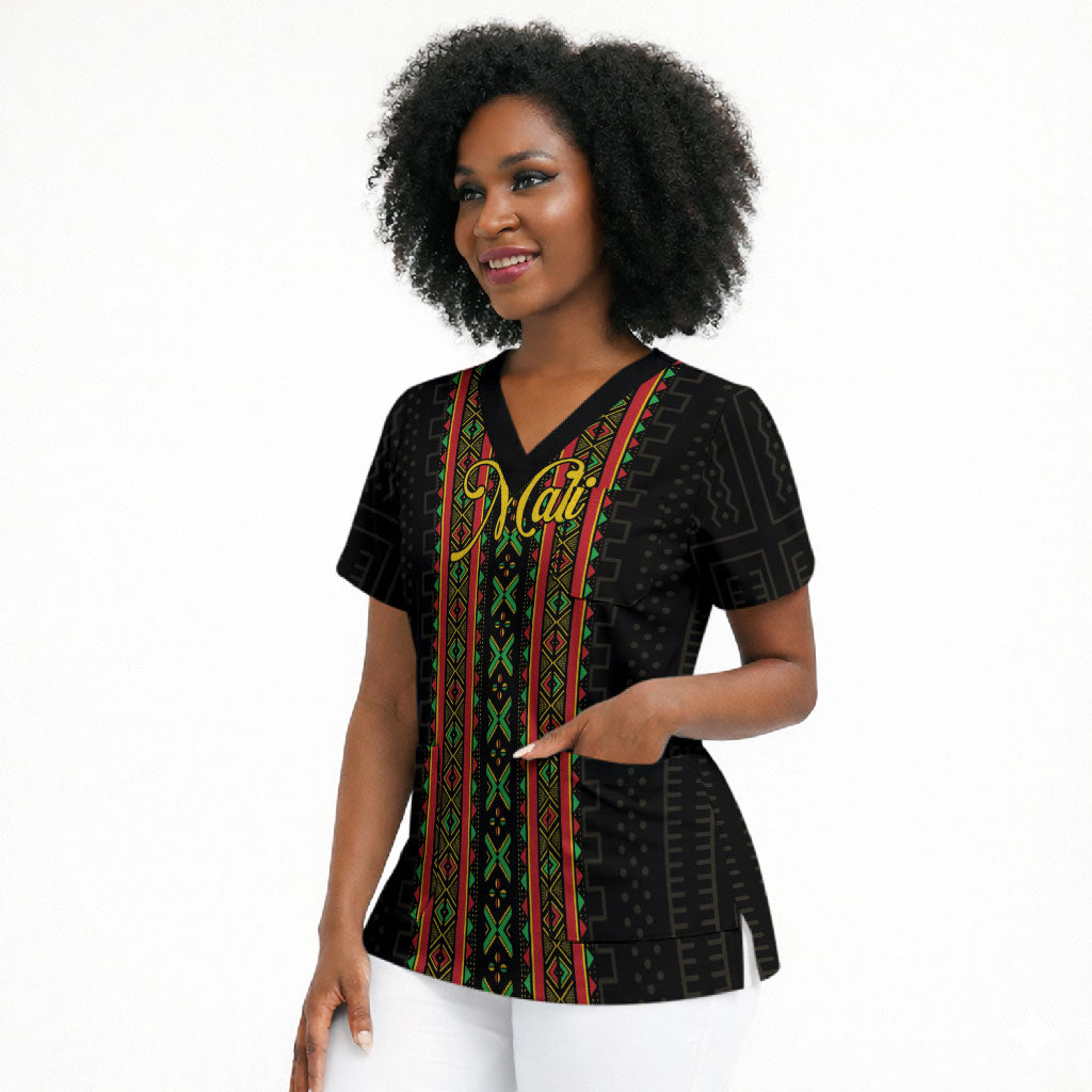 Personalized Mali Bogolanfini African Pattern Scrub Top