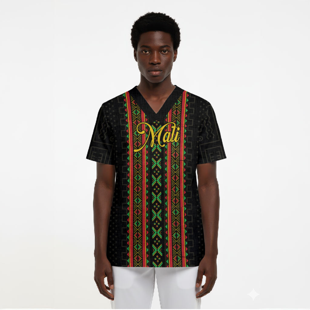 Personalized Mali Bogolanfini African Pattern Scrub Top