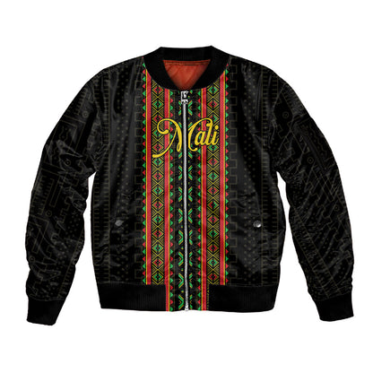 Personalized Mali Bogolanfini African Pattern Sleeve Zip Bomber Jacket
