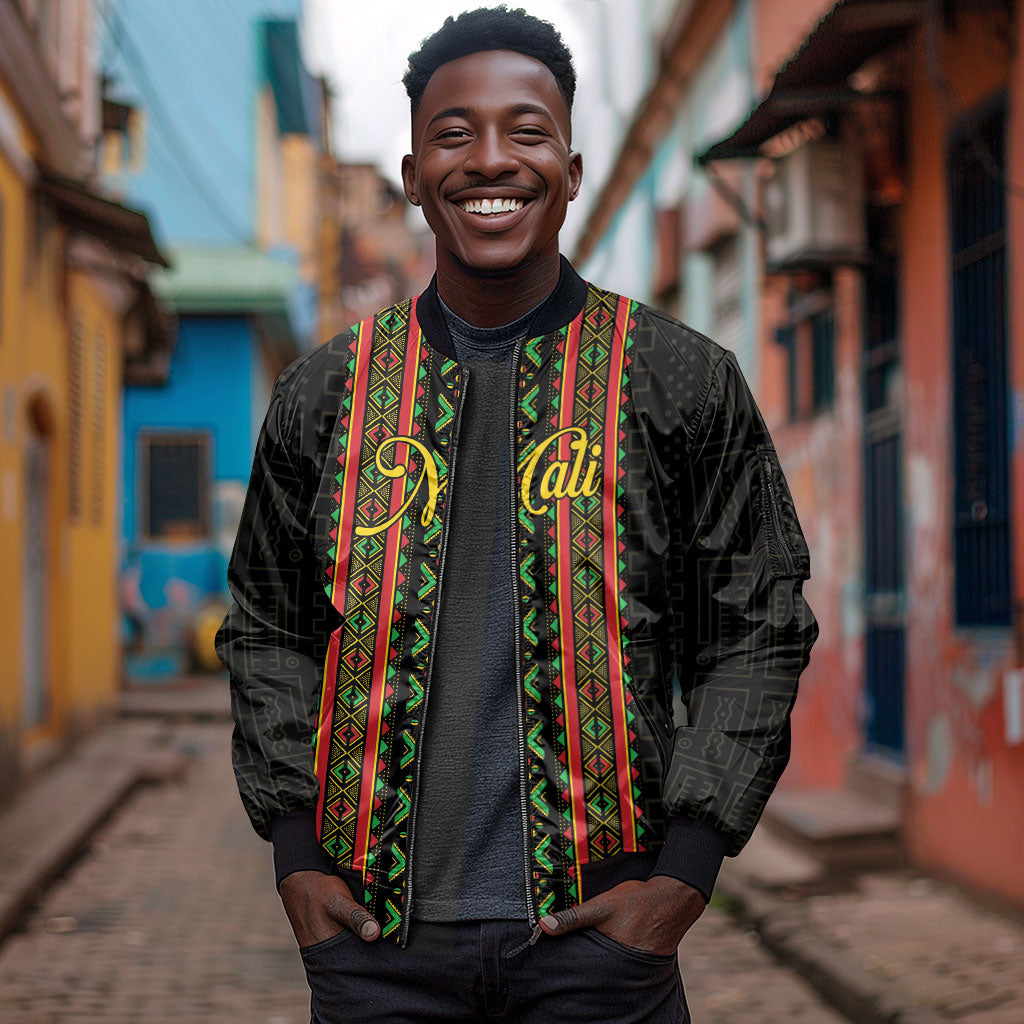 Personalized Mali Bogolanfini African Pattern Sleeve Zip Bomber Jacket