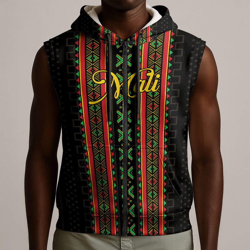 Personalized Mali Bogolanfini African Pattern Sleeveless Zip Hoodie