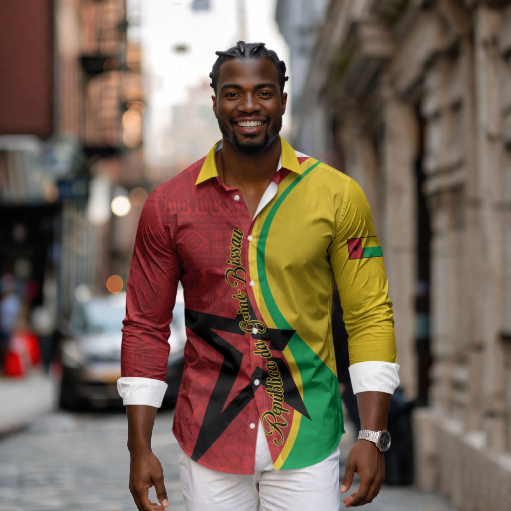 Personalized Guinea-Bissau Long Sleeve Button Shirt Happy Independence Day